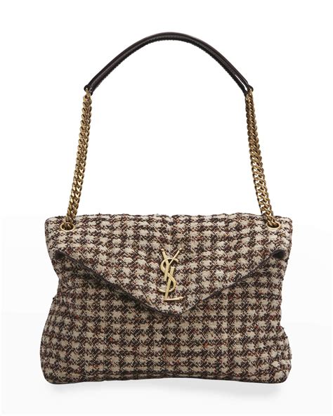 Saint Laurent YSL Puffer Houndstooth Tweed Shoulder Bag